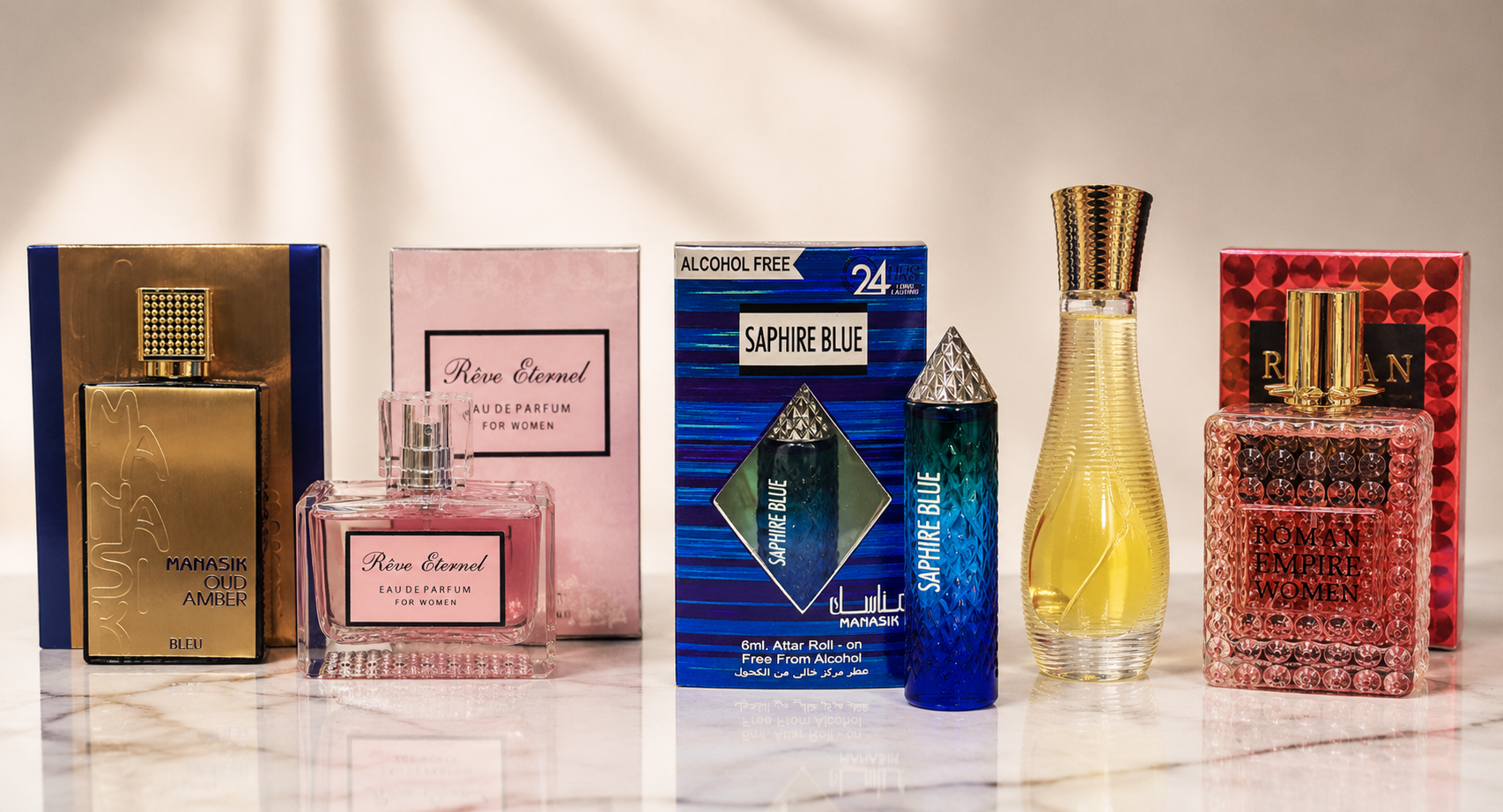 Eau de parfum My Store dans un flacon en verre doré sculpté en forme de diamant avec un bouchon métallique élégant Image
